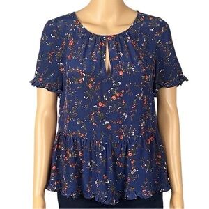 MADEWELL 100% “Silk Stanza Ruffle-Hem” top in “Moonless Floral”. Size XS. EUC